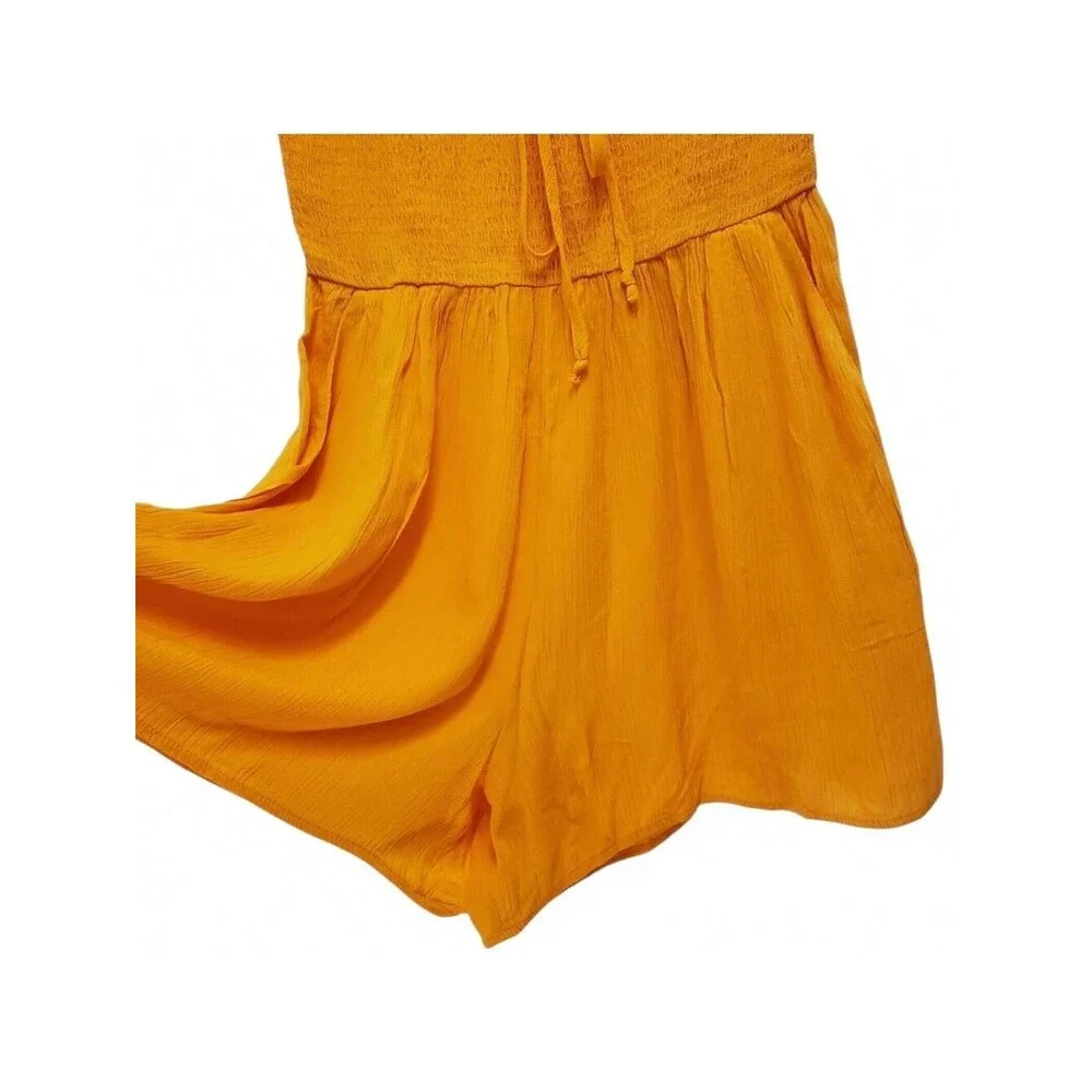 Wild Fable Women Orange Smocked Tube Romper Tie Waist Pockets Size M